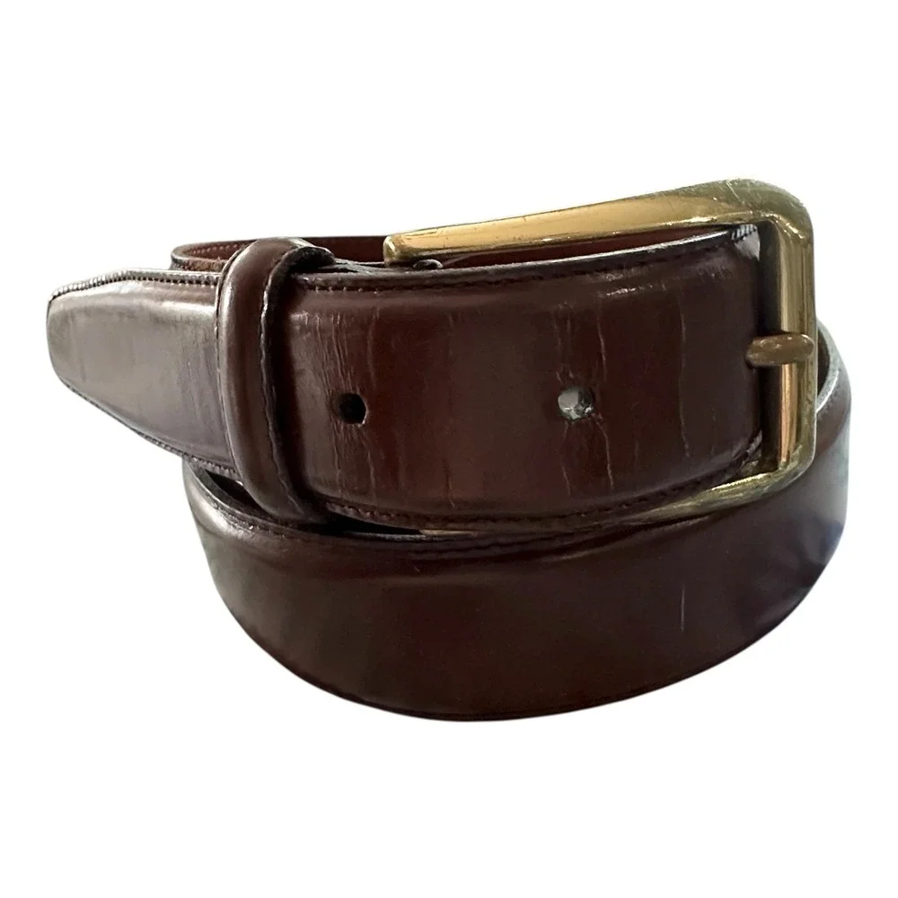 Coach Mens 40 Vintage Brown Polished Cowhide Leather Belt Solid Brass Buckle
